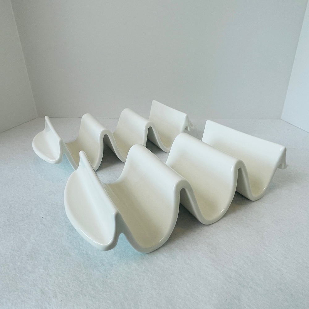 Dowan White Ceramic Taco Holder Stand Set of 2 Porcelain Oven Safe Tacos Rack